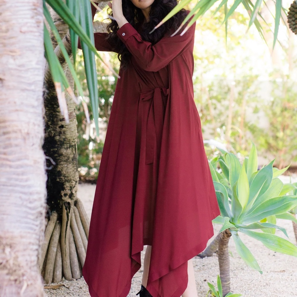 Elegant Burgundy Asymmetrical Dress